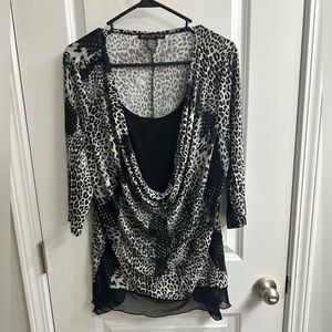 Suzie In The City Black and White Animal Print Blouse